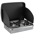 RecPro RV 2 Burner Gas Built-In Cooktop Stove with Cover Hood and Wind Guard | 7200 and 5200 BTU Burners