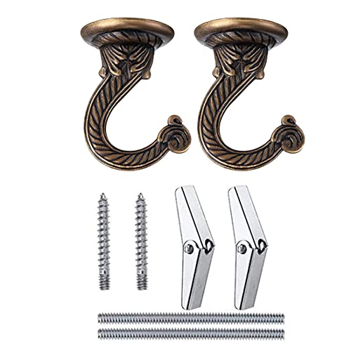 GDQLCNXB 2 Sets 55mm/2.17" Ceiling Metal Ceiling Hooks, Heavy Duty Swag Hooks with Hardware for Hanging Plants/Chandeliers/Wind Chimes/Ornament (Bronze Color) - Image 2