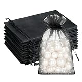 G2PLUS 100 Stück Schwarz Organzasäckchen, 10x15 CM Geschenk Organzabeutel, Hochzeit Organza-Beutelchen mit Kordelzug Sie als Hochzeit Bonbonsbeutel, Schmuckbeutel, Geschenkbeutel