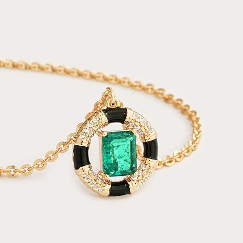 Fettero Gold Necklace for Women,14K Gold Plated Charm Necklaces for Women Gemstone Pendant Necklace Non Tarnish Gold Necklaces Jewelry