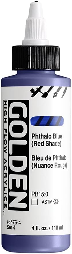 GOLDEN High Flow Acrylics, Phthalo Blue (Red Shade), 4 fl. oz. / 118 ml Bottle