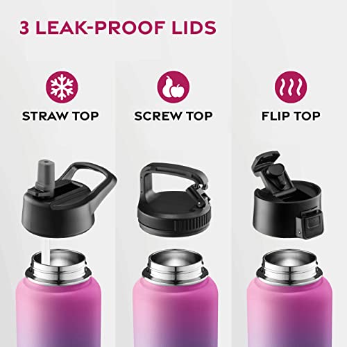 FineDine Insulated Water Bottles with Straw - 25 Oz Stainless Steel Metal Water Bottle W/ 3 Lids - Reusable for Travel, Camping, Bike, Sports - Pacific Blue Rose Blend - Thumbnail 4