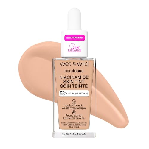Image of wet n wild Bare Focus Skin Tint, 5% Niacinamide Enriched, Buildable Sheer Lightweight Coverage, Natural Radiant Finish, Hyaluronic & Vitamin Hydration Boost, Cruelty-Free & Vegan-Light Medium