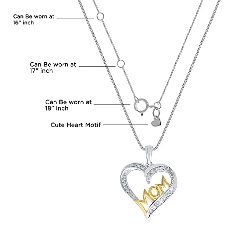 La Joya 1/2 Carat Total Weight (Cttw) Mothers Day Lab Grown Diamond Heart Necklace Pendant In Yellow Gold Plated 925 Sterling Silver With Silver Chain - Ideal For Mom, Grand Mom And Nana #TOP1