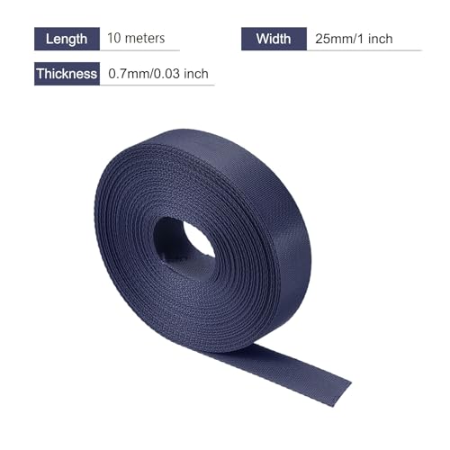 Image of Nylon Webbing Strap, 10 Metres, 1 inch /1.5 inch /2 inch Width, 0.7 mm Thickness (Navy Blue, 1 inch)