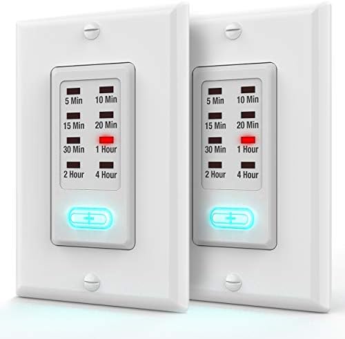 Fosmon 4 Hour Light Timer Switch, Programmable in-Wall Countdown Timer Switch for Lights, Fans, Bathroom, Heaters, 9 Setting 1875W, Neutral Wire Required, 5-10-30-60 Min, 2-4 Hour, 2PACK, ETL Listed