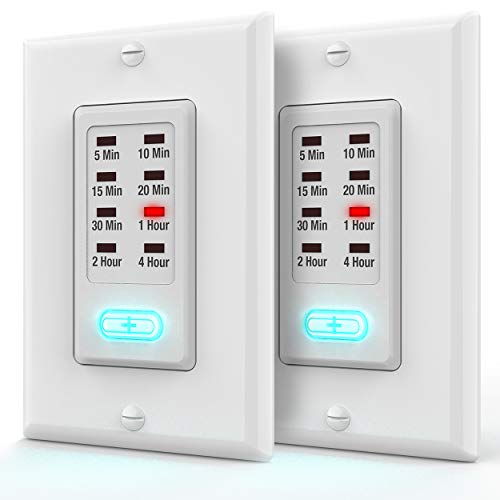 Light Timer Switch UL Listed, Fosmon 9 Setting 1875W in-Wall Countdown Electrical Switch [OFF-5-10-15-20-30 Min, 1-2-4 Hr] Energy Saving for Fans, Vent, Lights, Heaters, Decorative (2 Pack)