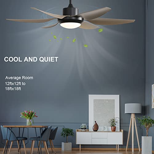 Rela Mall 54'' Ceiling Fans With Lights Remote Control,Indoor Outdoor Ceiling Fan With 6 Abs Blades For Patio Bedroom Living Room Office,In Grey Wood Grain #TOP2