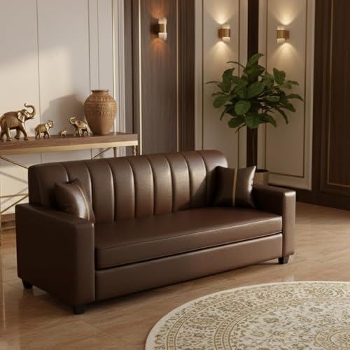 Image of FURNY Cosmos 3 Seater Leatherette Sofa Set (Brown) Premium Finish | Durable Comfort | Ideal for Living Room