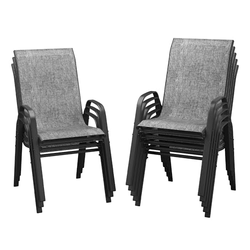 Image of DIFY Patio Chairs Set of 8, Stackable Outdoor Dining Chairs Set with Breathable Textilene High Back and All-Weather Metal Frame for Garden, Backyard, Deck, Grey