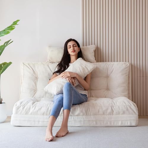 MAXYOYO Bean Bag Bed Tufted Folding Sofa Bed with Pillows Floor Mattress for Adults, Extra Thick and...