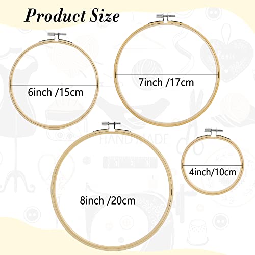 Image of Pllieay 4 Pieces Embroidery Hoop 4,6,7,8 Inch Bamboo Embroidery Circle Cross Stitch Hoop Ring 4 inch to 8 inch for Embroidery and Cross Stitch Supplies