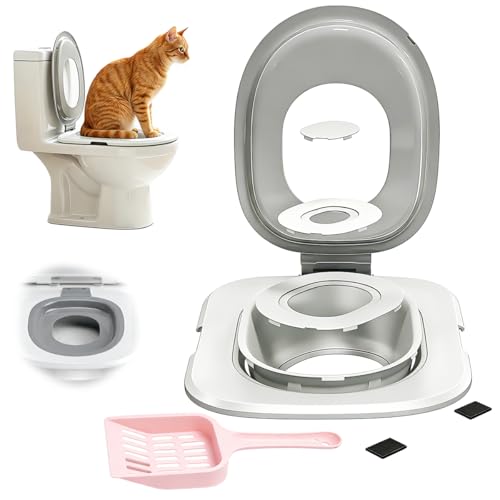 Cococheers Cat Toilet Trainer Kit, Professional Training for Cats, Reusable with Litter Scoop, Pet Litter & Housebreaking Seat Tool Extra Tray Environment for Toilet