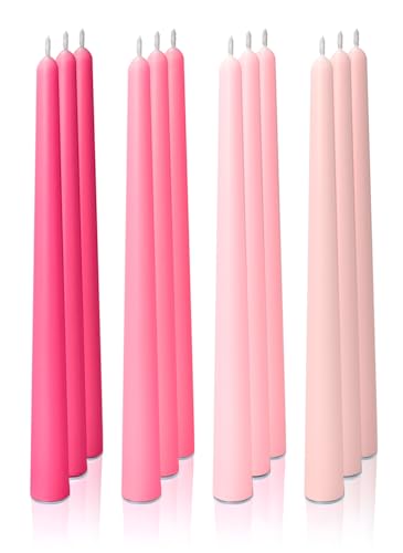 Homeology 12pk 10" Classic Taper Candles, Pink Shades, 7-8 Hours Long Burning, Unscented Tall Candlesticks