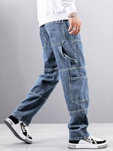 Image of Noble Monk Loose Fit Men's Flip Pocket Jean || Mens Stylish Loose Fit Denim Cargo || Multi-Pocket Styling Pant|| Men Jeans || Jeans for Men