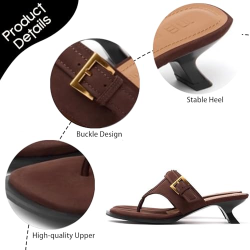 Women'S Leather Kitten Heel Flip Flops With Metal Buckle Casual Slip-On Comfortable Soft Wide Sole Thong Low Heels Square Open Toe Slides Sandals For Summer Fashion Travel Vacation Party Beach Date4