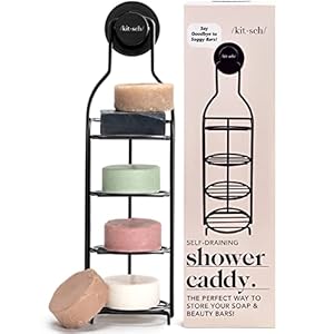 Kitsch Self Draining Shower Caddy – Bathroom Shower Organizer with Suction Cup | Rustproof Shower Rack & Bar Soap Holder for Shower | Soap Dish for Shower | Bar Soap Holder for Shower Wall (Black)