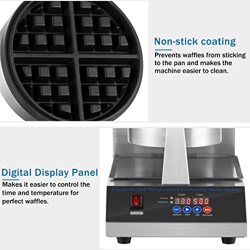 Sloccipro Waffle Maker Waffle Iron Flip Rotating Commercial Belgian Waffle Maker Professional Stainless Steel Intelligent Temperature Control Digital Led Display With Silicone Brush, Spatula #TOP1