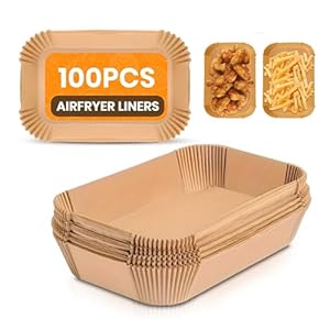 Xiaya 100PCS Rectangle Air Fryer Liners Disposable for Ninja Dual AF300UK, AF400UK, AF500UK & Tower Dual Zone – Non Stick Greaseproof Paper Liners for Easy Cooking & Cleaning