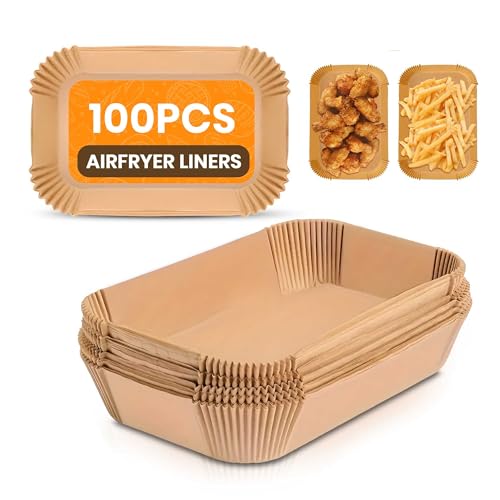 Xiaya 100PCS Rectangle Air Fryer Liners Disposable for Ninja Dual AF300UK, AF400UK, AF500UK & Tower Dual Zone – Non Stick Greaseproof Paper Liners for Easy Cooking & Cleaning