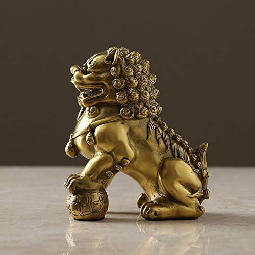 Statue de lion en laiton pur véritable objet décoration bureau