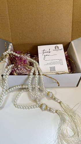 Image of Pearl Prayer Beads Tasbih, 100 Beads, White /Off White with Tassel, Pack of 5, Islamic Religious Gift