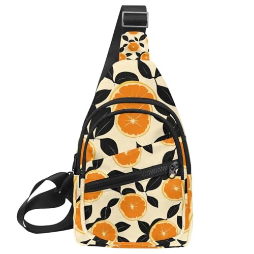 Mochila cruzada naranja y hojas para viajar y senderismo con correa regulable unisex