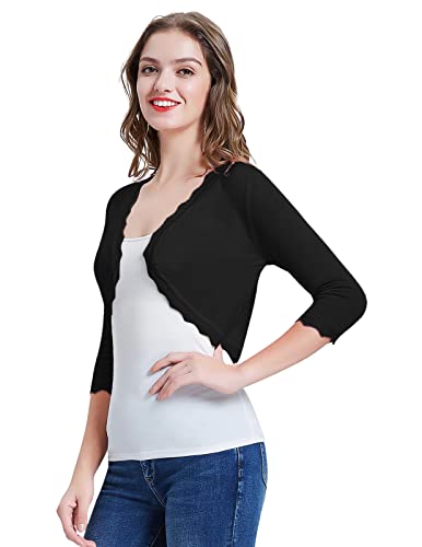 Kancy Kole Women's Vintage Half Sweaters Cardigan For Women Short Sleeve(Black,L) #TOP4