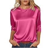 Blusa tipo túnica de satén brillante con cuello redondo y manga 3/4 para mujer, suave, sedosa, elegante, holgada, moderna, versátil, para verano, uso diario casual, hot pink, XL