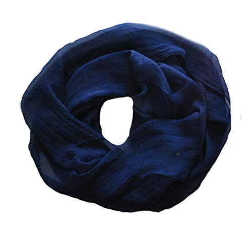 Euly Seide LoopSchal Schlauchschal Rundschal Halstuch Tuch Schal Uni für Frühling Sommer Ganzjährig (Dunkelblau)