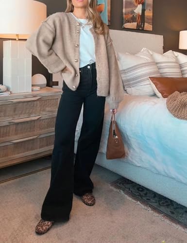 SeekMe Womens Cardigan Sweaters Casual Lightweight Long Sleeve Button Up Knit Oversized 2025 Fall Outwear3