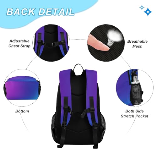 GAIGEO Gradient Purple Blue Child Backpack with Stretch Pockets, Backpack and Lunch Box Set, Middle School Backpack, Kids Bookbag Boys3