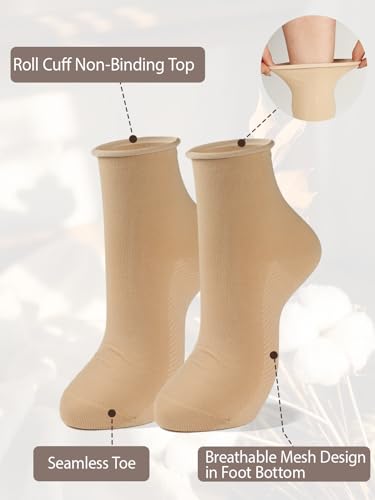 2 Pack Womens Loose Roll Cuff Cotton Rich Mid Crew Socks Size 7-102