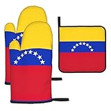 Ofenhandschuhe und Topflappen, Motiv: Flagge von Venezuela, 3-teilig, hitzebeständige Küchenhandschuhe zum Backen und Grillen