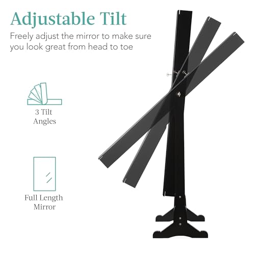 Best Choice Products Freestanding Jewelry Armoire Cabinet, Full Length Standing Mirror, Lockable Makeup Storage Organizer, w/Velvet Lining, 3 Angles, Lock, Accessory Pouch, 5 Shelves - Black