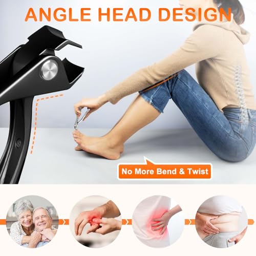 Angled Head Toe Nail Clippers for Thick Nails for Seniors, Slanted Large Toenail Clippers for Men with Wide Jaw, Heavy Duty Sharp Edgy Fingernail Clipper with Long Handle image 2