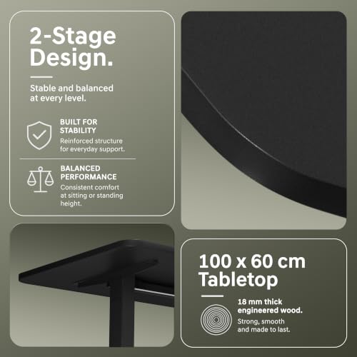 Image of V ONE Electric Standing Desk | Compact 1-Piece Top | 70Kg Weight Capacity | 3 Memory Preset | 5 Year Warranty | Built-in Cup & Headphone Holder | Home Office (Black, 100 * 60 CM)