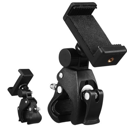 Adorainbow Soporte de Micrófono y Teléfono Giratorio 180° Abrazadera Acolchada, Compatible para Manillar de Bicicleta, Accesorio Ajustable para Músicos y Podcasters, Color Negro