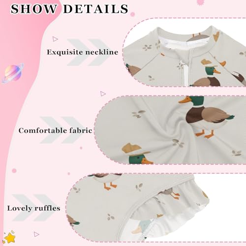 Duck Cartoon Cute Pattern Girls Rash Guard Swimsuits Long Sleeve One Pieces Bathing Suit UPF 50+ Zipper Swimwear4