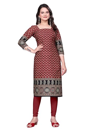 Image of Women's Pure Cotton Straight Fit Straight Cambric Jaipuri Printed Kurti