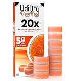 20 Trockenkapseln für Hörgeräte UdiDry Caps 5g 31mm Universal Premium Kieselgel Trockentabs Entfeuchtungstabletten - einzeln versiegelte Trockentabletten mit Farbindikator zur Trocknung von Hörgeräten