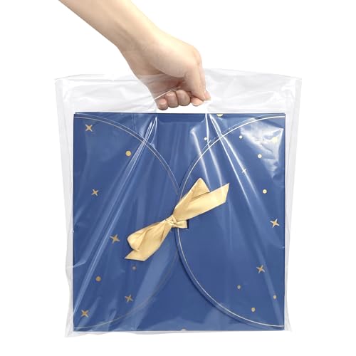 LazyMe Clear Merchandise Bags, Shopping Bags with Gusset Plastic Bags with Die Cut Handles Bulk Retail Bags for Small Business, Gift, Boutique, Trade Show, Goodie Bags, 11x15 Inches, 2 Mil (100pcs)