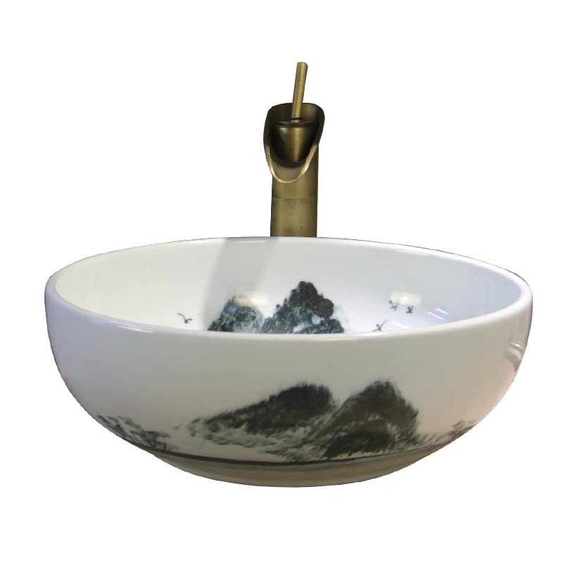 Céramique peinte à la main lavabo de salle de bain rétro de style chinois haut de gamme lotus