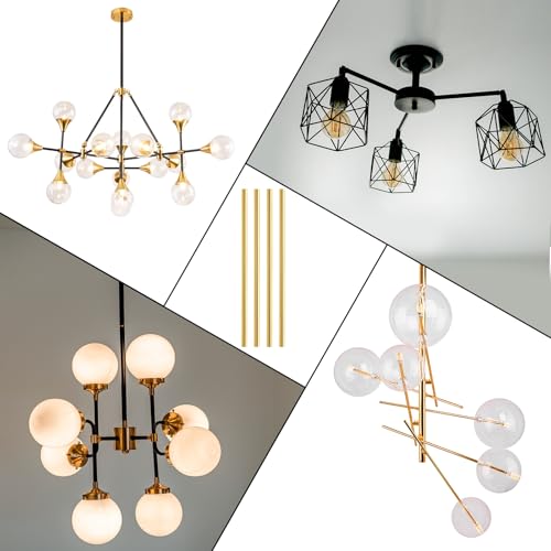 Image of PATIKIL Threaded Extension Rod, 4 Sets 12 inch M10 x 1mm Fine Thread Lamp Pipe with Lamp Pipe Nipples for Pendant Light Island Lighting Chandeliers Stems, Gold Tone