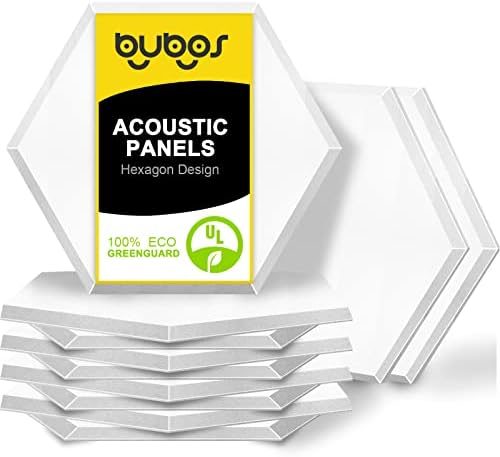 BUBOS 12 Pack Hexagon Acoustic Panels Soundproof Wall Panels,14 X 13 X 0.4Inches Sound Absorbing Panels Acoustical Wall Panels, Acoustic Treatment for Recording Studio, Office, Home,White
