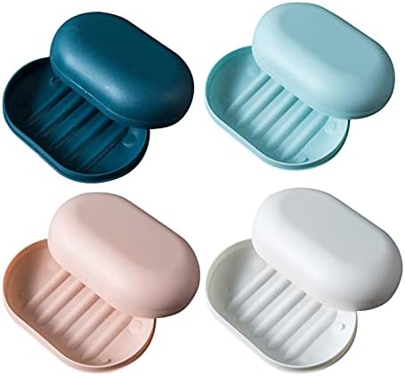 4 PCS Soap Dishes with Lid, VEGCOO Soap Holder Soap Saver Soap Case Soap Container, Portable Shower Soap Box Perfect for Bathroom, Travel, Camp, Gym