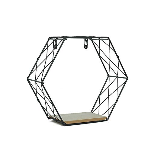 Splenssy Eenvoudige hexagon ijzer mesh wandtapijt huishoud-decoratie hanger zwart mesh L