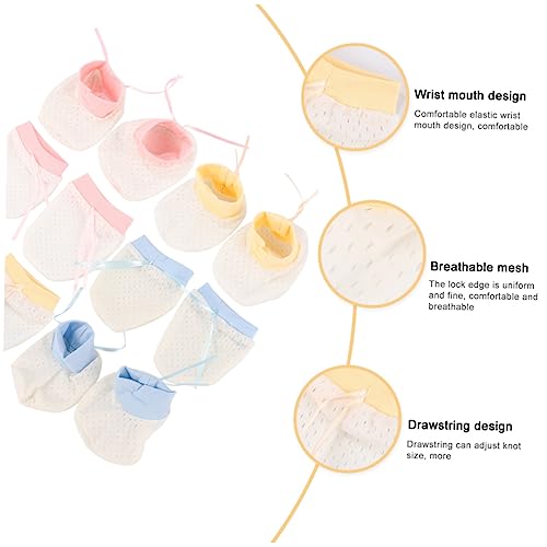 3sets Scratch Gloves Newborns Gloves for Boy Girl Born Essentials for Safety Must Haves in Yellow3