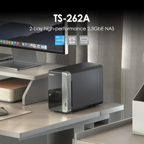 Image of QNAP TS-262A-4G 2-Bay Desktop NAS | Intel Celeron N5095 Quad-Core (up to 2.9 GHz), 2.5GbE, Dual M.2 SSD Slots, QTS