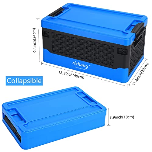 Richang 3-Pack 38L Lidded Collapsible Storage Bins Folding Plastic Stackable Utility Crates Foldable Storage Container Storage Box, Sky Blue And Black #TOP1